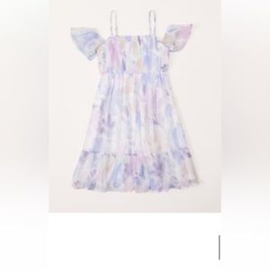 FLORAL off-the-shoulder chiffon dress.